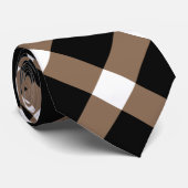 Bruin, zwart en wit diagonaal Gingham patroon Stropdas (Opgerold)
