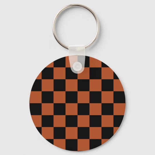 Bruin zwart geruit controlepatroon sleutelhanger (Voorkant)