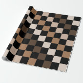 Bruin Zwart geruit Gingham Patroon Cadeaupapier (Uitgerold)