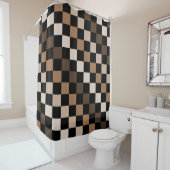 Bruin Zwart geruit Gingham Patroon Douchegordijn (In situ)