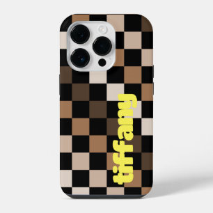 Bruin Zwart Geruit Gingham Patroon iPhone 14 Plus Hoesje