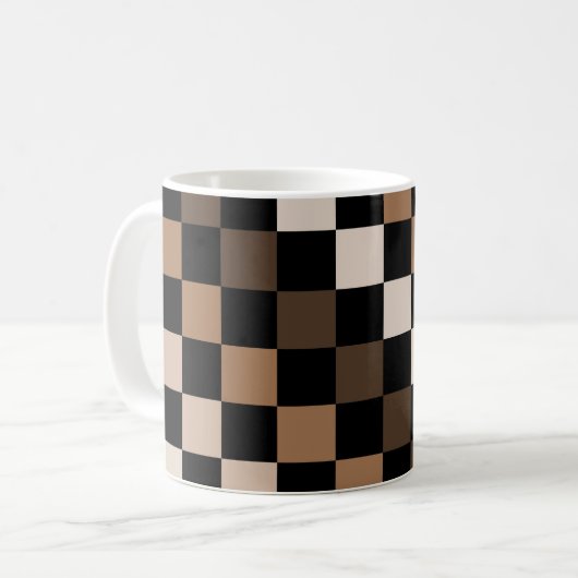Bruin Zwart geruit Gingham Patroon Koffiemok (Voorkant links)