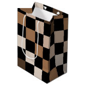 Bruin Zwart geruit Gingham Patroon Medium Cadeauzakje (Voorkant Gekanteld)