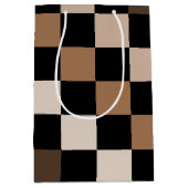 Bruin Zwart geruit Gingham Patroon Medium Cadeauzakje (Voorkant)
