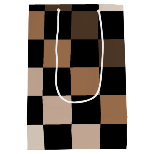Bruin Zwart geruit Gingham Patroon Medium Cadeauzakje (Achterkant)