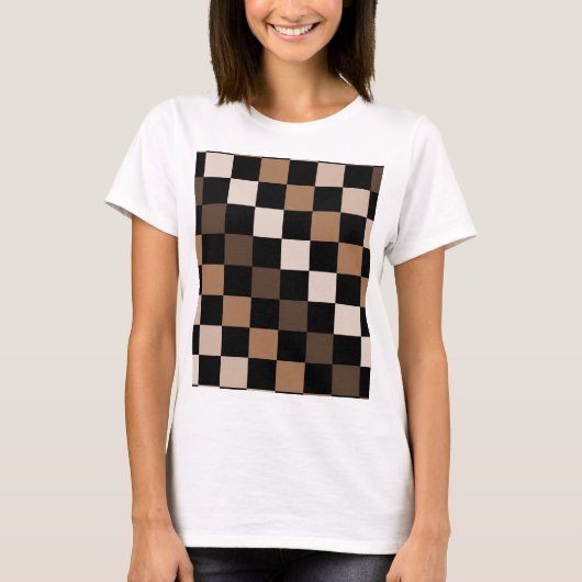 Bruin Zwart geruit Gingham Patroon T-shirt (Voorkant)