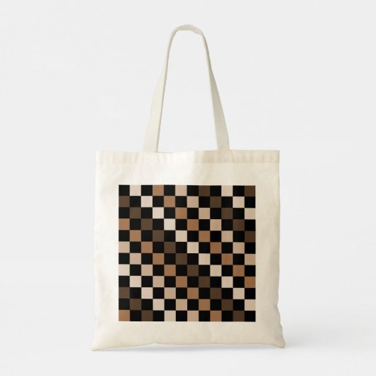 Bruin Zwart geruit Gingham Patroon Tote Bag (Achterkant)