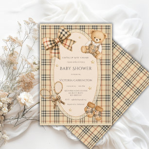 Bruin Zwart Geruit Serveren van Liefde Baby Shower Kaart