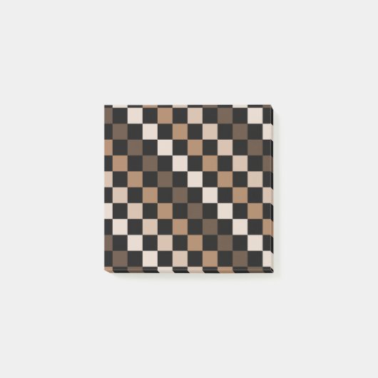 Bruin zwart geruite minimalistische retro post-it® notes (Voorkant)