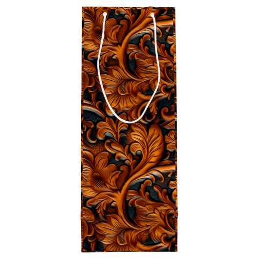  bruin zwart geslepen leer wijn cadeautas (Achterkant)