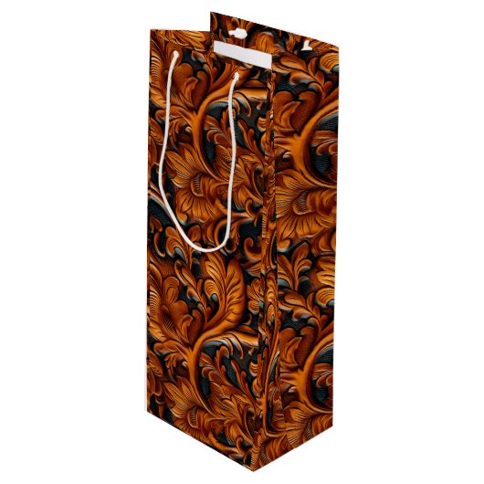  bruin zwart geslepen leer wijn cadeautas (Voorkant Gekanteld)