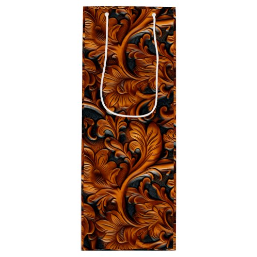 bruin zwart geslepen leer wijn cadeautas (Voorkant)