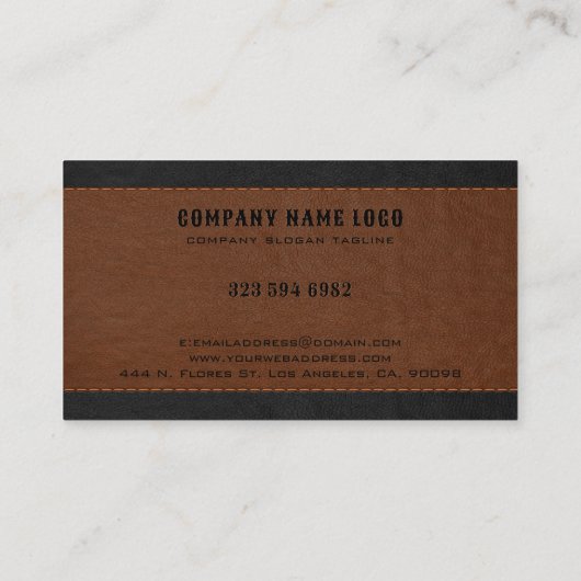 Bruin Zwart Gestikt Leren Textuur Aangepaste Tekst Visitekaartje (Achterkant)