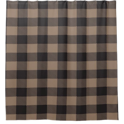 Bruin Zwart Gingham Buffalo Plaid Boerderij Douchegordijn (Voorkant)