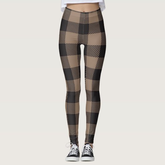 Bruin Zwart Gingham Buffalo Plaid Boerderij Leggings (Voorkant)