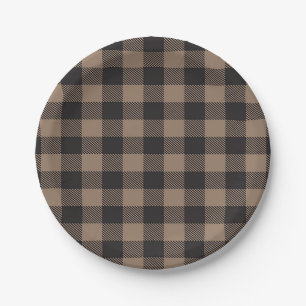 Bruin Zwart Gingham Buffalo Plaid Boerderij Papieren Bordje