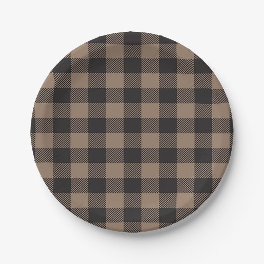 Bruin Zwart Gingham Buffalo Plaid Boerderij Papieren Bordje (Voorkant)