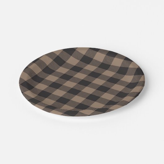 Bruin Zwart Gingham Buffalo Plaid Boerderij Papieren Bordje (Gekanteld)