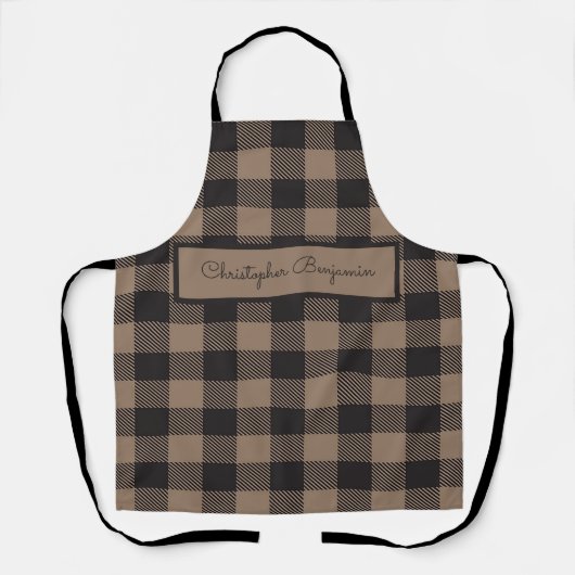 Bruin Zwart Gingham Buffalo Plaid Boerderij Schort (Voorkant)