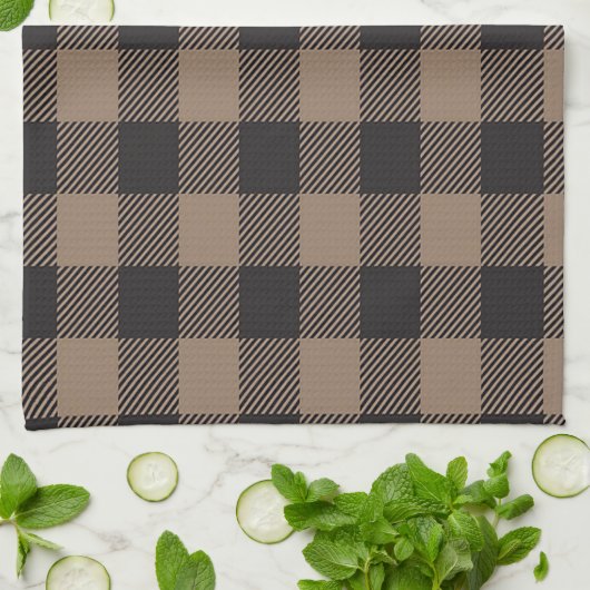 Bruin Zwart Gingham Buffalo Plaid Boerderij Theedoek (Gevouwen)