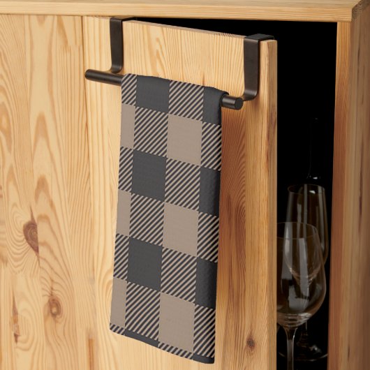 Bruin Zwart Gingham Buffalo Plaid Boerderij Theedoek (Derde Gevouwen)