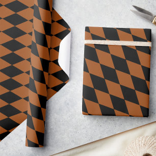 Bruin Zwart Harlekijn Diamanten Dambord Ontwerp Cadeaupapier