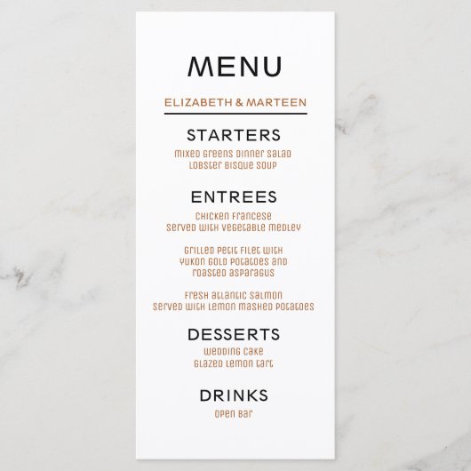 Bruin Zwart Herfst Trouwmenu Menu (Voorkant)