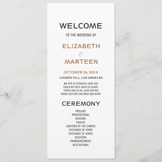 Bruin Zwart Herfst Trouwprogramma Programmakaart (Voorkant)