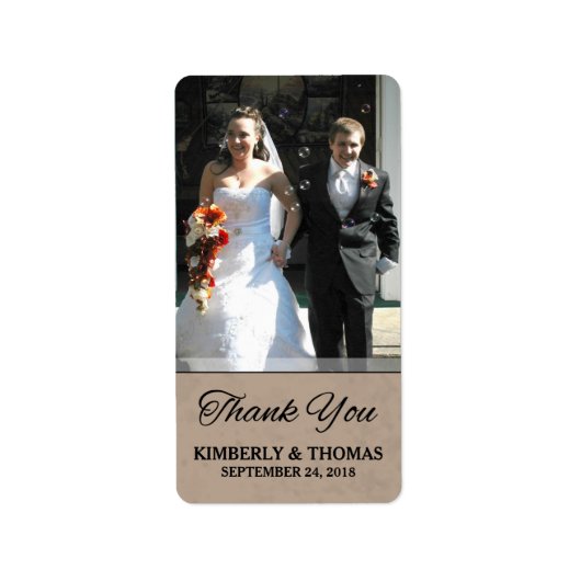 Bruin & Zwart Huwelijk Custom Foto Dank u Label (Voorkant)