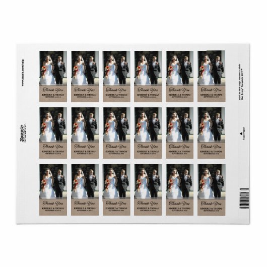 Bruin & Zwart Huwelijk Custom Foto Dank u Label (Full Sheet)