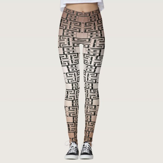 Bruin Zwart In elkaar grijpende Abstract Patroon L Leggings (Voorkant)
