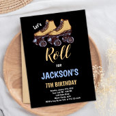 Bruin Zwart Jongen Schaatsen Verjaardag Uitnodigin Kaart