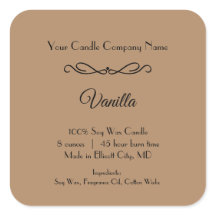 Bruin zwart kaarsenetiket Vlourish Swirl minimalis