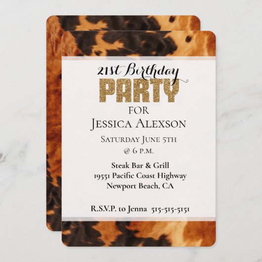 Bruin Zwart Koeienhuid Gouden Glitter 21e Verjaard Kaart (Voorkant / Achterkant)