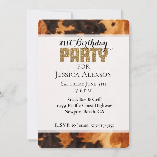 Bruin Zwart Koeienhuid Gouden Glitter 21e Verjaard Kaart (Voorkant)