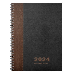 Bruin Zwart leder Custom Diary Tekst Notitieboek