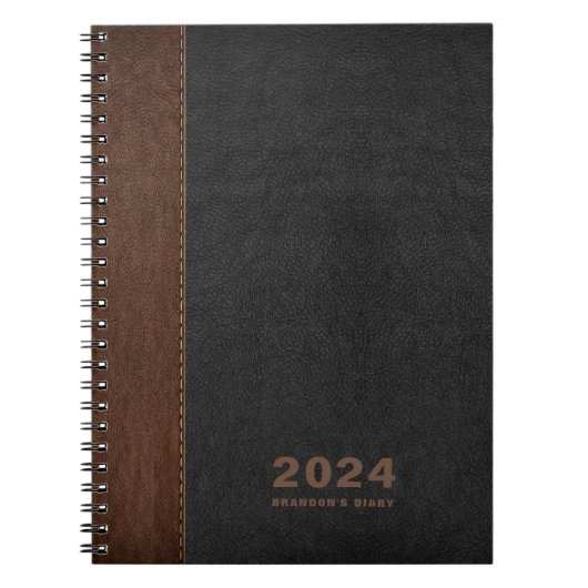 Bruin Zwart leder Custom Diary Tekst Notitieboek (Voorkant)