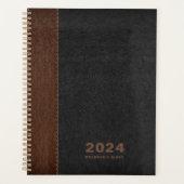 Bruin Zwart leder Custom Diary Tekst Planner (Voorkant)