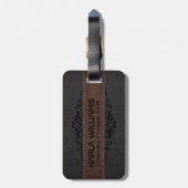 Bruin & zwart  lederen bloemaccent bagagelabel (Achterkant verticaal)