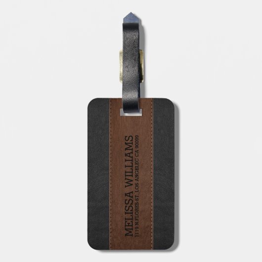 Bruin & Zwart  leertextuur Bagagelabel (Achterkant verticaal)