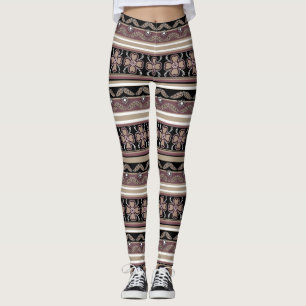Bruin zwart Mexicaans ornament strepen Leggings