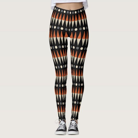 Bruin & zwart, middelbaar, modern patroon leggings (Voorkant)