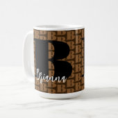 Bruin Zwart Monogram Wit Script Naam Modern Koffiemok (Voorkant links)