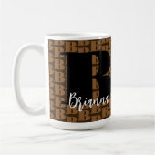 Bruin Zwart Monogram Wit Script Naam Modern Koffiemok (Links)
