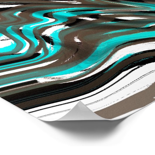 Bruin, zwart, rood en Blauwgroen vloeiend Poster (Hoek)