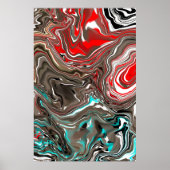 Bruin, zwart, rood en Blauwgroen vloeiend Poster (Voorkant)