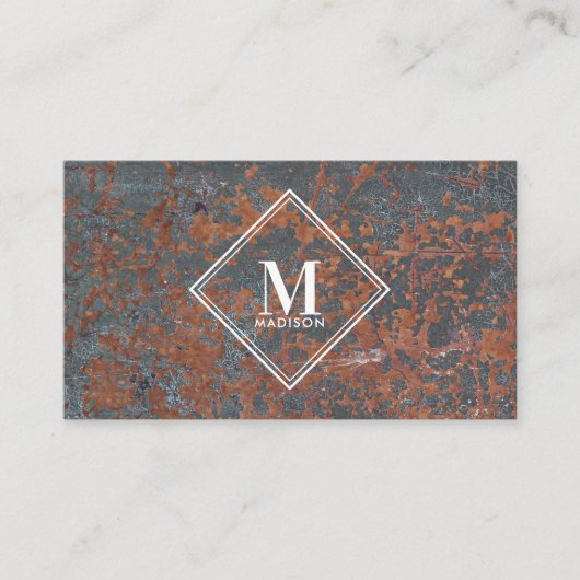 Bruin Zwart Rust Metallic Textuur Monogram Initiaa Visitekaartje (Voorkant)