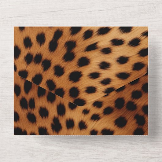 Bruin Zwart Safari Cheetah Leopard Dier All In One Uitnodiging (Achterkant)