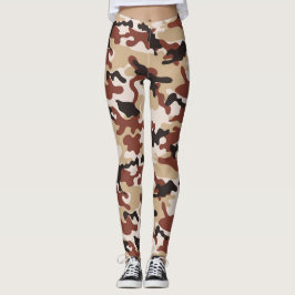Bruin, Zwart Wit en Beige Camouflage Leggings