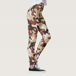 Bruin, Zwart Wit en Beige Camouflage Leggings